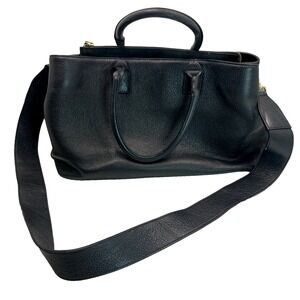 Vitoria Napoli Italy Black Pebbled Leather Top Handle Shoulder Strap Bag